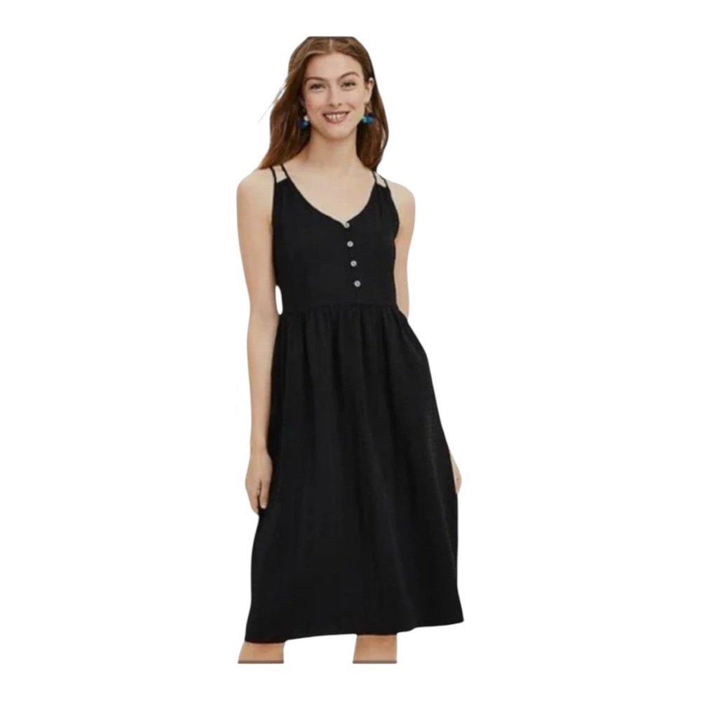 Loft Women's BlackStrappy Button Midi Dress